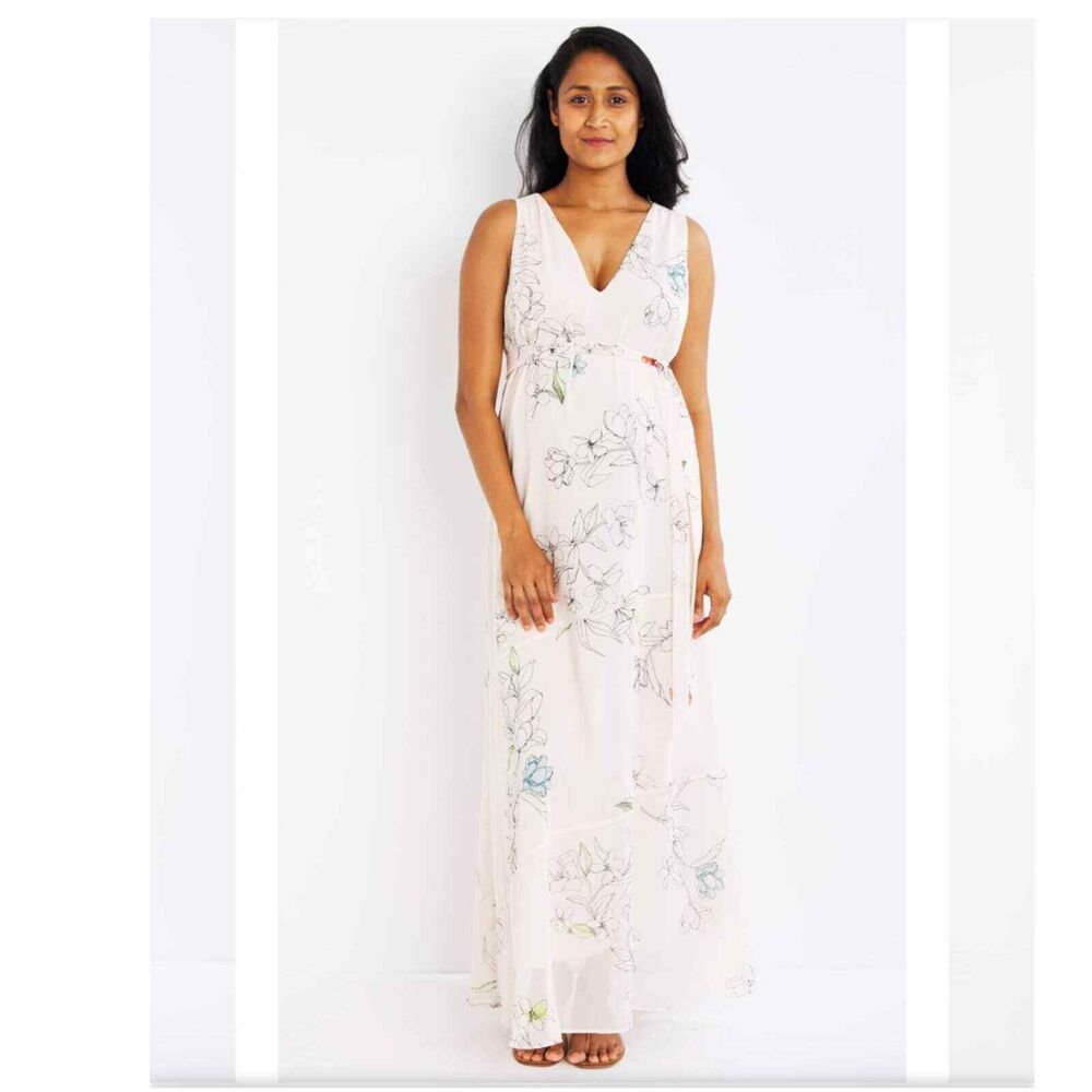 Pietro Brunelli white‎ floral v neck sleeveless long maxi size L NWT